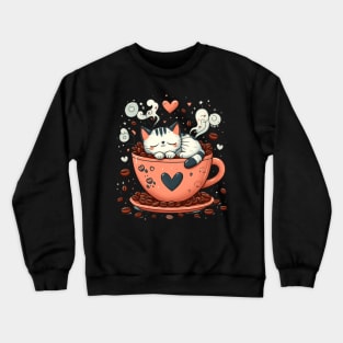 Feline Brews: Coffee & Cats Collide in Cuteness Crewneck Sweatshirt